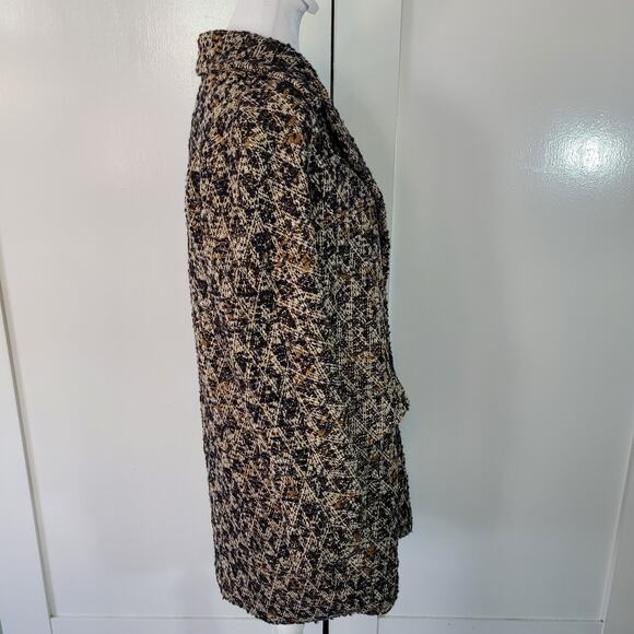 Zara Size S Tweed Double Breasted Wool Blend Marled Brown Black Jacket - Picture 2 of 11